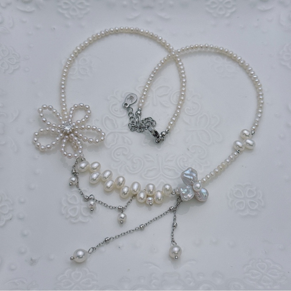 X589 Handmade Freshwater Baroque Pearl Necklace Dainty Bridal Jewelry